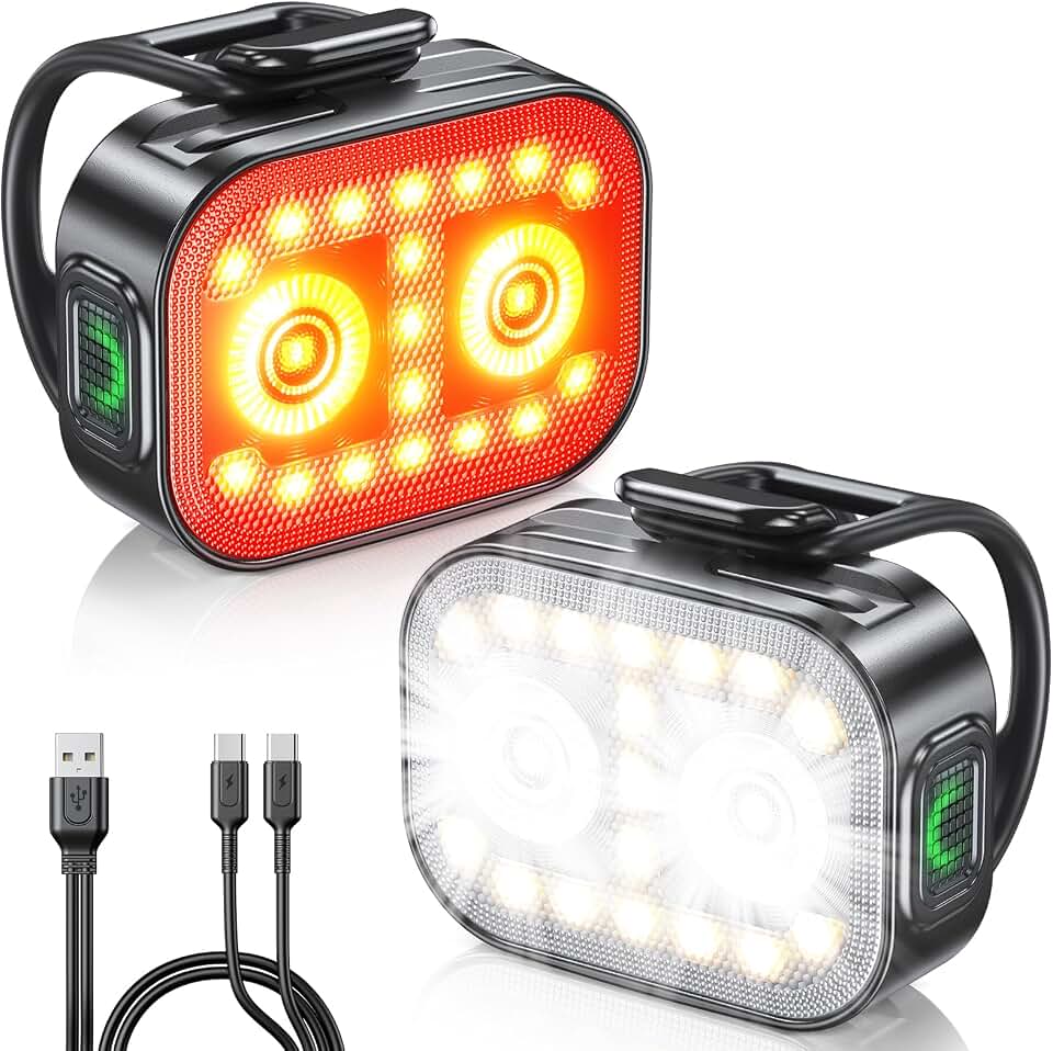 WOCBUY Bike Lights, Ultra-Slim &amp; Lightweight Rechargeable Bicycle Lights Set, [5+6 Modes] Dual USB-C Bike Lights Front and Back, IP65 Waterproof Bicycle Lights for Night Riding Road Cycling