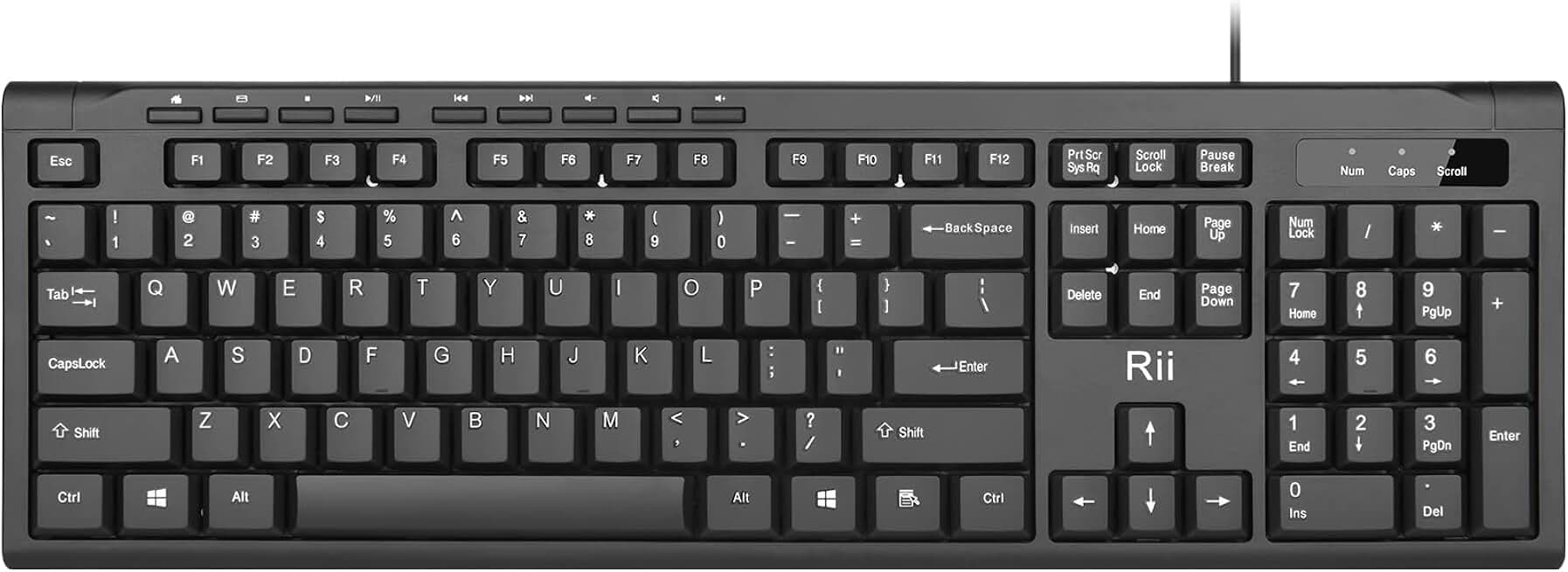 Rii RK907 Ultra-Slim Compact USB Wired Keyboard for MAC and PC-Black(1PCS) | Full-Sized,Wired QWERTY Keyboard,Plug and Play,Home or Office for Mac and PC,Windows 10/8/7/Vista/XP