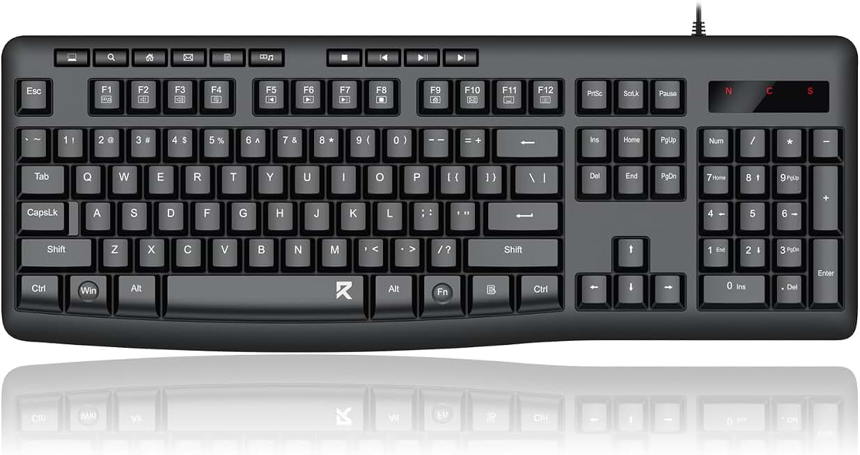 Redragon BK7366 Wired Keyboard, Multimedia USB Quiet Computer Keyboard, Silent Keyboard with Large Number Pad, Spill-Resistant, Anti-Wear Letters, Full-Size for Laptop, Desktop