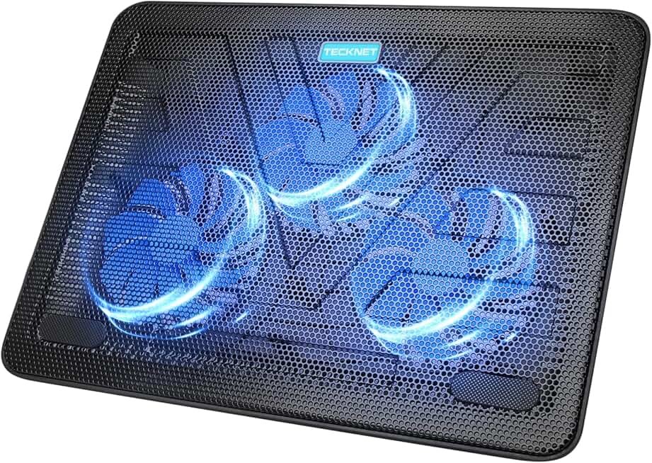TECKNET Laptop Cooling Pad, Portable Slim Laptop Cooler for 12"-17" Laptops | 60% High-Efficiency Cooling, Whisper-Quiet Design, Dual USB Ports, LED Working Indicator, Alloy Material Mesh Global Recycled Standard