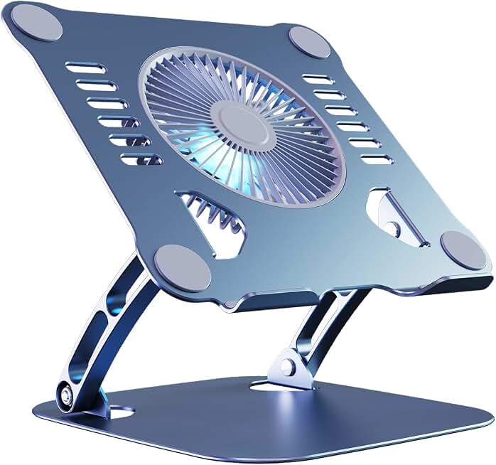 SHUWEI Laptop Cooling Stand with 3 Speed Fan, fits 10-15” Laptop, Bule-Gray | Adjustable Height Laptop Stand for Desk, Quiet Ergonimic Aluminum Laptop Cooling Pad for 10-15'' Notebook