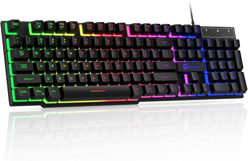 GEODMAER 104 Keys Gaming Keyboard, Full Size LED Backlit Wired Keyboard featuring Multimedia Keys, Anti-Ghosting, Spill-Resistant Membrane Gaming Keyboard for PC Laptop