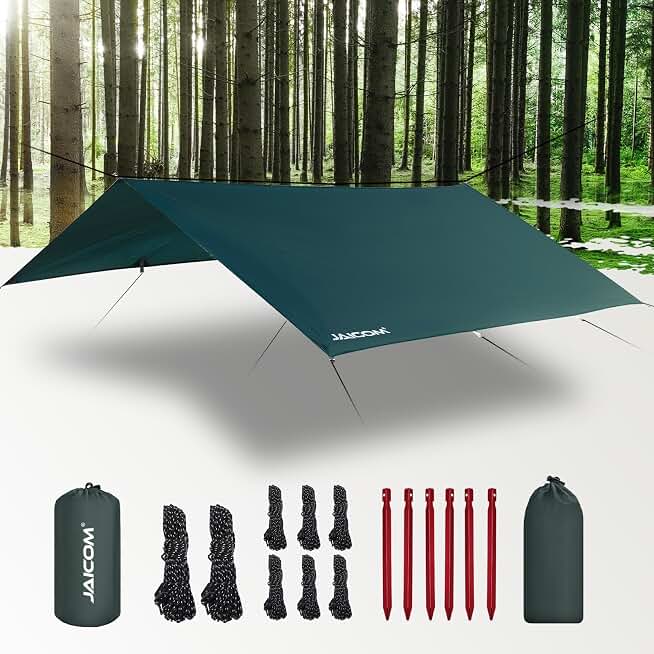 JAICOM Waterproof Camping Tarp - 10X10ft Hammock Rain Fly, Ultralight &amp; Portable &amp; UV Protection Backpacking Tarp, Multifunctional for Outdoor Adventure, Hiking, Tent, Hammock