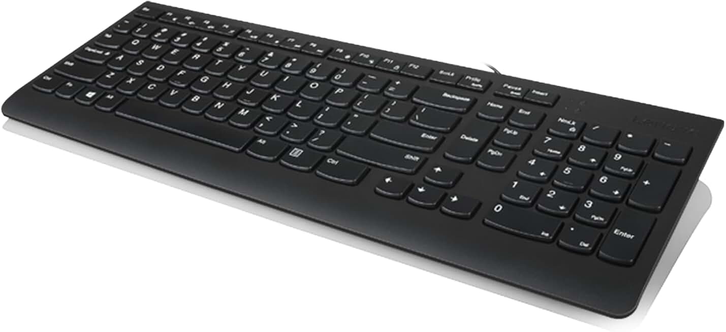 Lenovo 300 USB Keyboard, Wired, Adjustable Tilt, Ergonomic, Windows 7/8/10, GX30M39655, Black | Full-size office typing with wired USB connection plus 1 year warranty