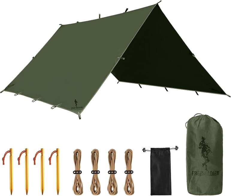 FREE SOLDIER Waterproof Camping Tarp Shelter Awning | Lightweight, Compact, Quick Setup, Waterproof Sun Shelter Campingtarp,For Backpacking, Beach, Travel and Outdoor Activities