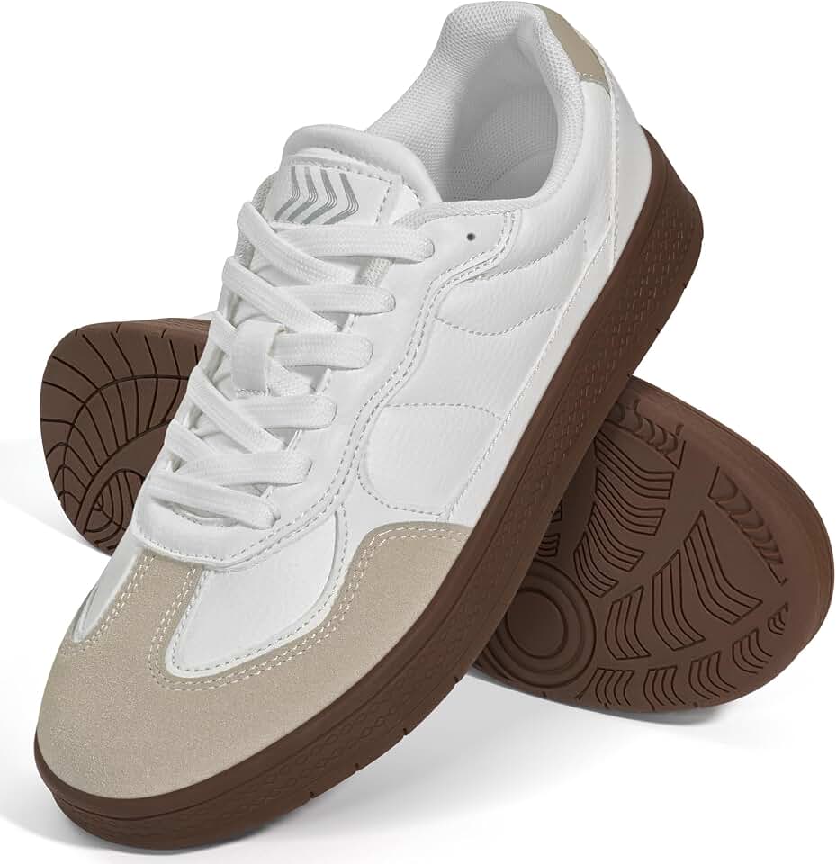 Womens Fashion Sneakers Comfortable Lace Up Walking Shoes Classic Casual Retro Gum Sole Non Slip Trainers