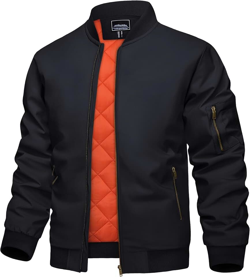 KEFITEVD Men's Bomber Jackets Winter Windbreaker Warm Full Zip Casual Outerwear