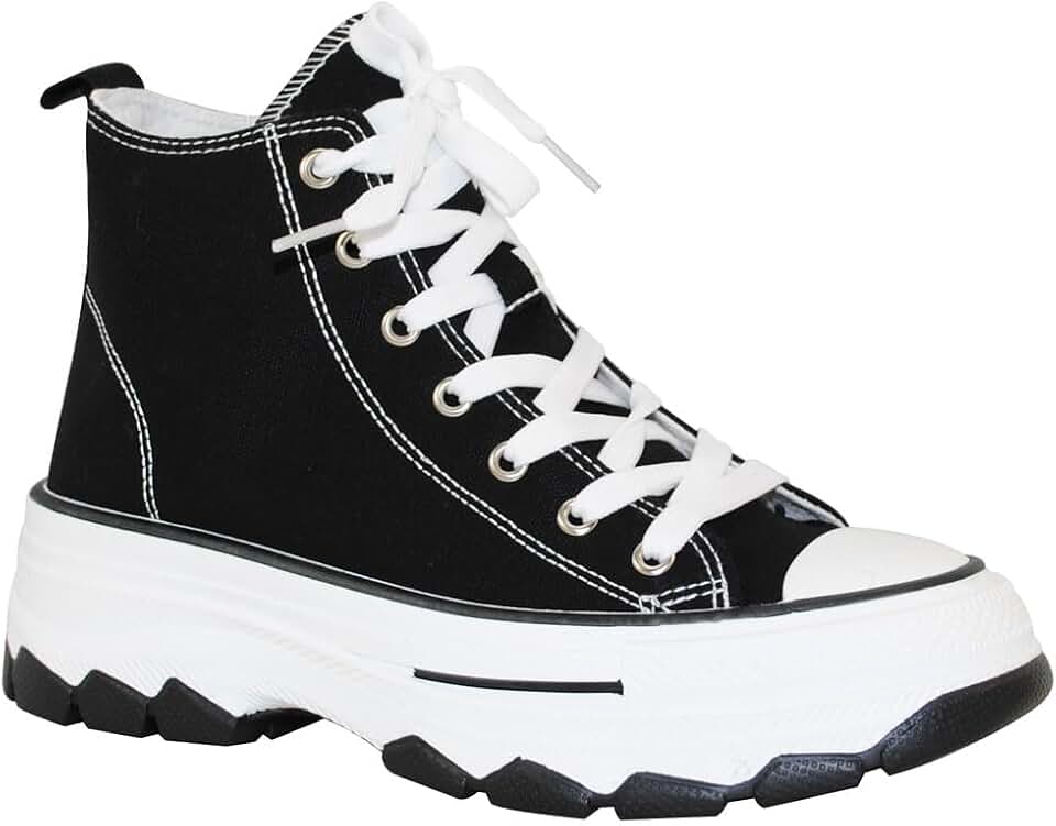 TRENDSUP 2-Inch Height Platform Lace-Up Canvas Sneakers - Fashionable, Comfortable, Durable, and Versatile Shoes for Everyday Casual Wear