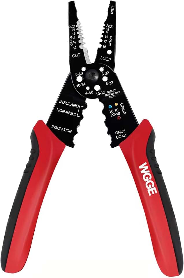 WGGE WG-015 Professional Wire Stripper, Wire Cutter and Wire Crimper 8-inch | 10-22 AWG Cable Stripping, Wire Crimping, Multi-Function Design, Hand Tools