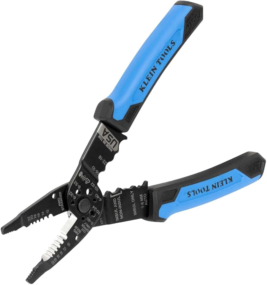 Klein Tools 1025 Long Nose Multi-Purpose Wire Stripper, Made in USA Professional Electrician Tools, Crimping Tool, Cable Stripper for 10-20 AWG Solid, 12-22 AWG Stranded Wire