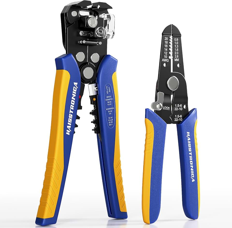 haisstronica Automatic and Manual Wire Stripper Set, AWG 10-24 | Fast Repetitive Prep, Precise Detail Control, Solid Stranded and Ribbon Conductors, Non-Slip Grips, Electronics Repairs