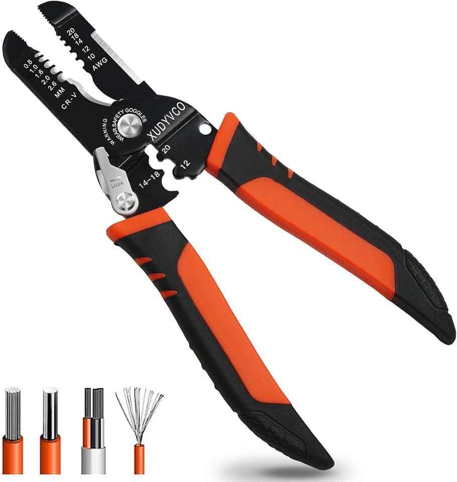 XUDYVCO 5-In-1 Wire Stripper Tool for 10-20 AWG Electric Wire | Portable 7IN Multifunctional Electrical Wire Strippers Crimper Pliers for Stripping, Cutting, Crimping, Sharpening, Clamping