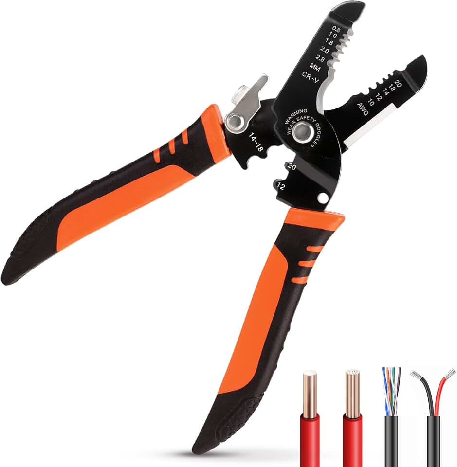 Wire Stripper, Professional 5-In-1 Wire Strippers Tool, Wire Cutters Crimpers, 10-20 AWG Electric Pliers Crimp for Stripping, Cutting, Crimping, Sharpening, Clamping