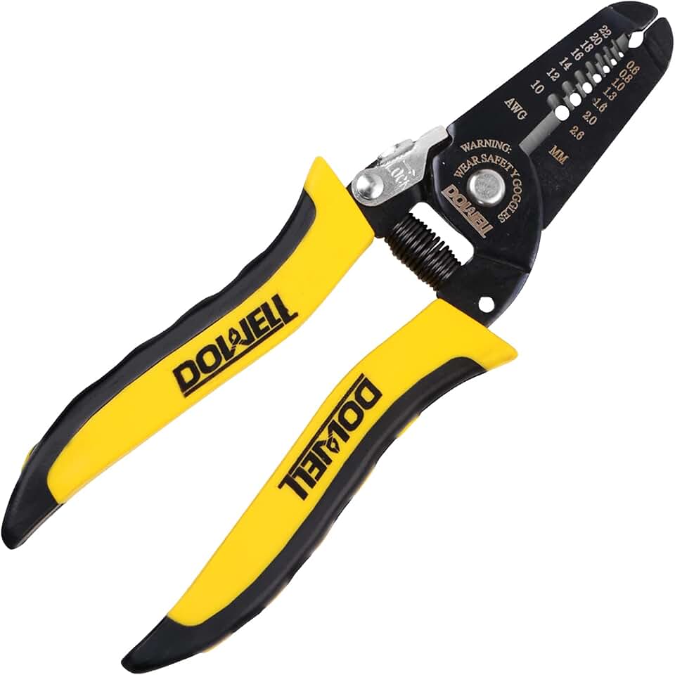 DOWELL Wire Stripper, 10-22 AWG Wire Cutter, Stripping Tool | Strips 10-22 AWG, cuts copper/fine iron, safety lock, stainless steel, comfortable TPE handle
