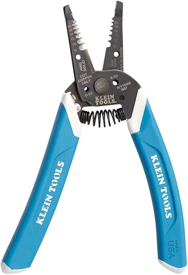 Klein Tools K11095 Klein-Kurve Wire Stripper and Cutter, Made in USA, for 8-18 AWG Solid and 10-20 AWG Stranded Wire