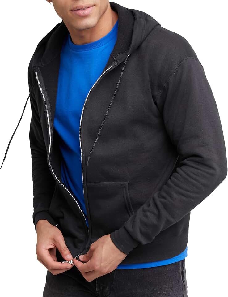 Hanes Men's Zip-up Hoodie, Ecosmart Fleece Full-zip Sweatshirt for Men, Hooded Hoodie GreenCircle Certified: Certified Environmental Facts Label