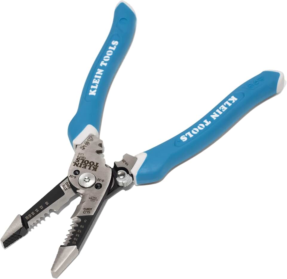 Klein Tools 12075 Heavy-Duty Wire Strippers, Forged Design, Self-Opening Wire Stripping Tool, Electrical Pliers with Shear Cutter, Cable Stripper Tool, Straight Handle
