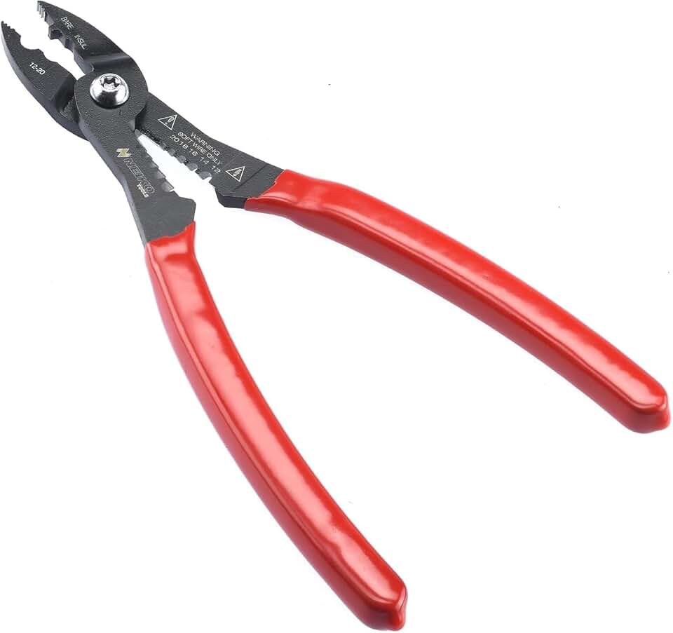 NEIKO 02037A Compact Wire Stripper | 4-in-1 Multi Purpose Electricians Pliers | Wire Crimper, Cutter and Gripper | 12-20 AWG Wire Service Tool | Crimps Insulated &amp; Non-Insulated | Electrical Stripping