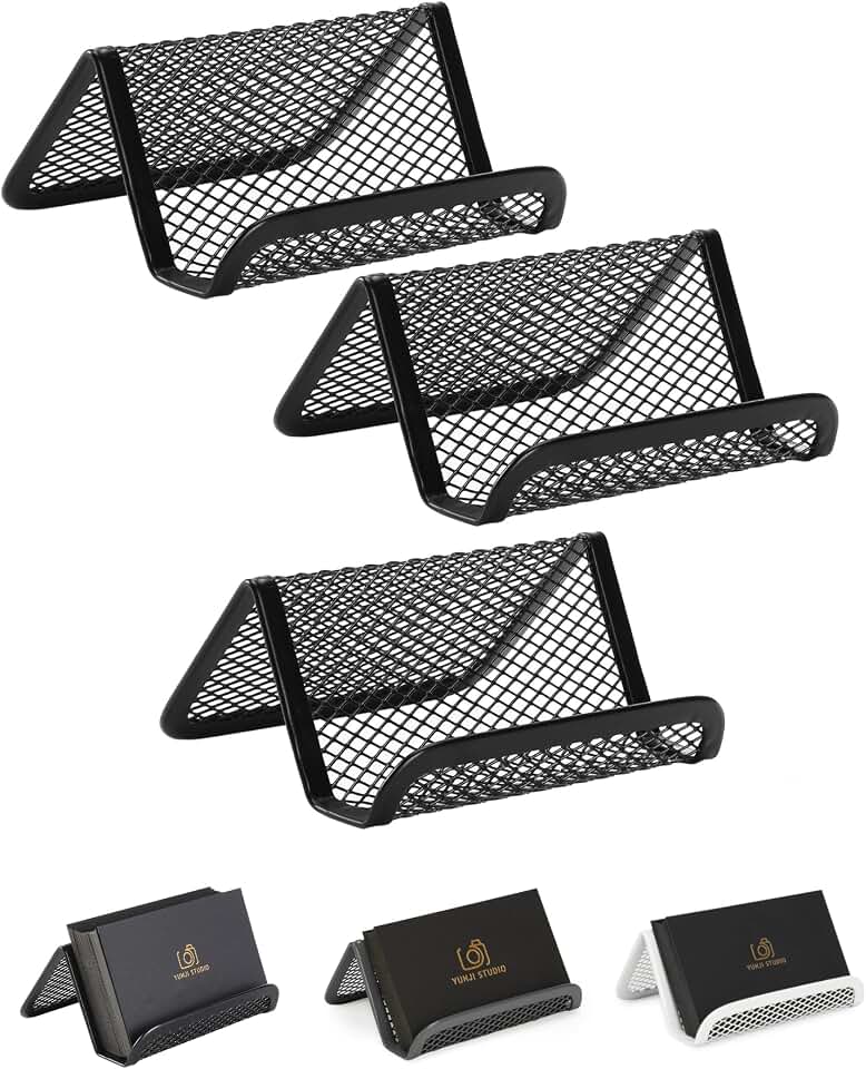 Mr. Pen- Metal Mesh Business Card Holders, 3 Pack, Black | Durable Stainless Steel Card Stand for Desk, Office, and Business Use, Straight, Flat and Smooth Design