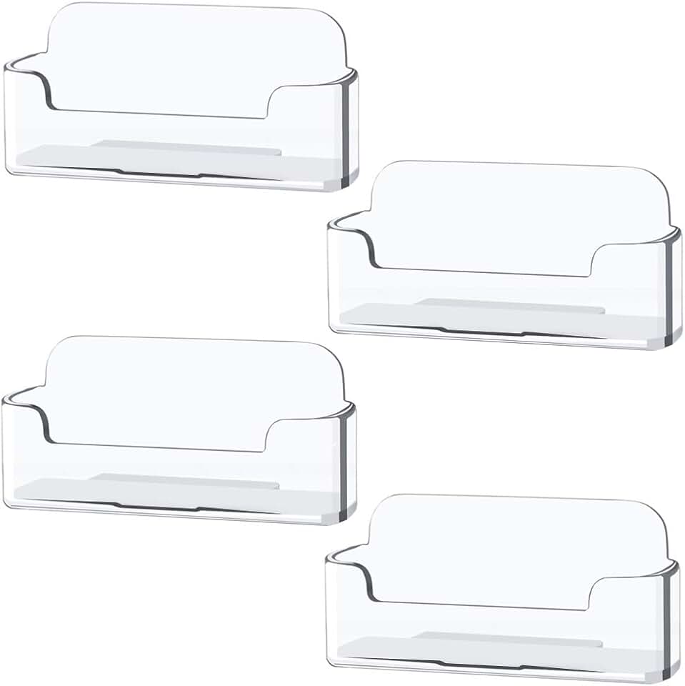 Qizpcer 4 Pack Clear Plastic Business Card Holder,Acrylic Business Card Display for Desk Business Card Stand