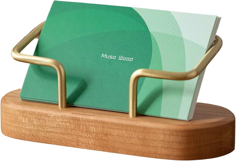 muso wood Cherry Business Card Holder for Desk, 1 Pack | Wooden Creative Tabletop Display Stand, Ideal Business Card Organizer for Office Desktop