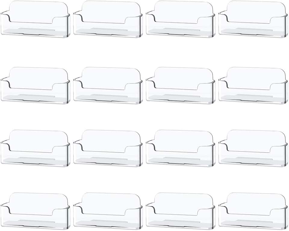 Qizpcer 16 Pack Clear Desktop Business Card Holder Display, Plastic Business Card Stand for Office