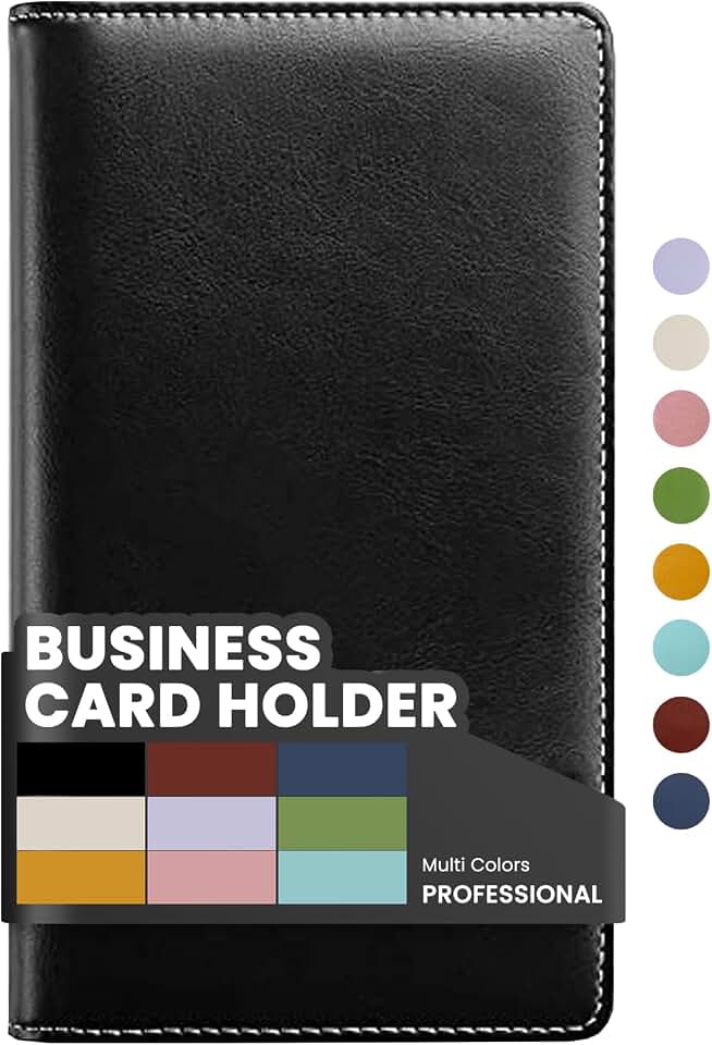 Sooez Leather Professional Business Card Book Holder Organizer for 240 Card | Credit Card Holder Booklet Organizer, PU Name Cards Storage File Binder for Men Women, Gift Card, 7.7"x 4.5" x 0.7", Black