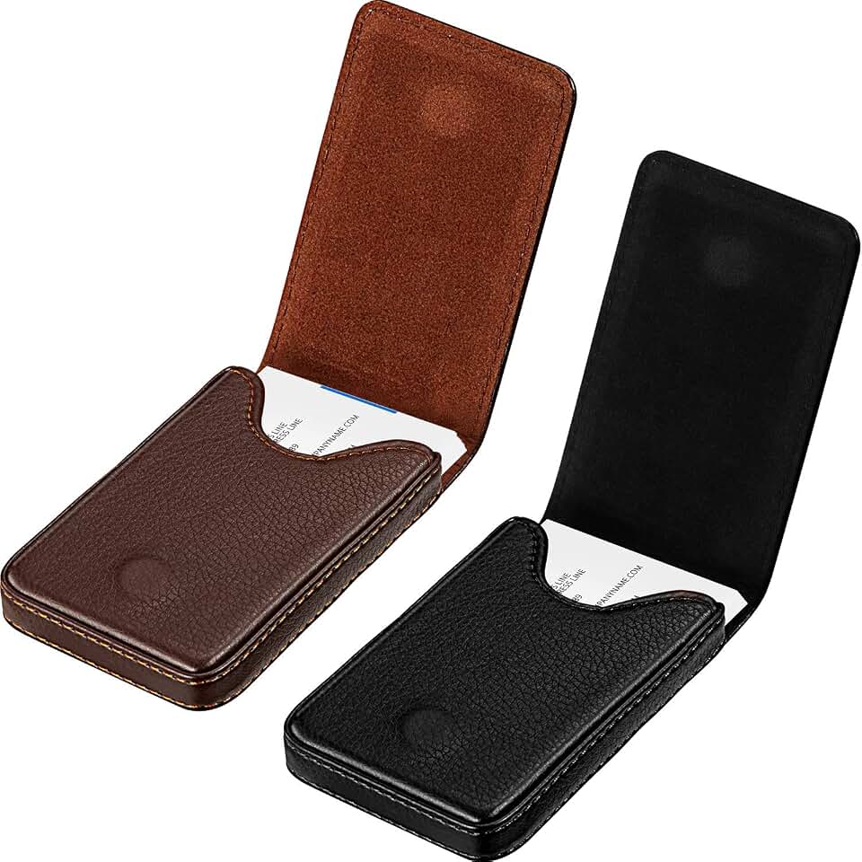 Outus 2 Pcs Business Card Holder Wallet PU,Black and Coffee,Classic | Magnetic Closure Wallet, Leather Pocket Case for Professionals, Protects Cards from Bending Damage, Slim for Men Women