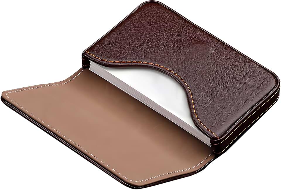 Business Card Holder PU Leather with Magnetic Closure, Slim Pocket Name Card Case for Men &amp; Women, Professional Card Wallet for Office &amp; Travel (Brown)