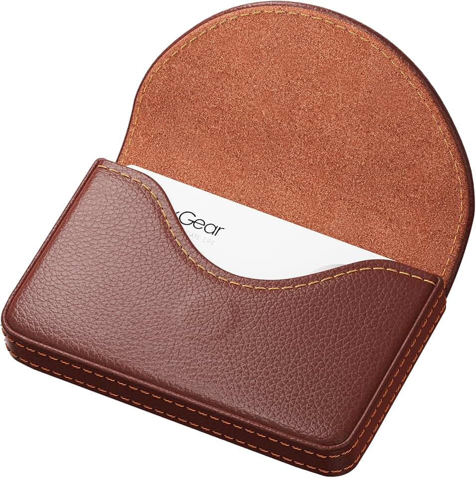 MaxGear Business Card Holder Case, PU Leather Business Card Case, Coffee | Pocket Name Card Holder Wallet for Purse, Portable Business Card Carrier with Magnetic Closure, Slim Stylish Men Women Gift