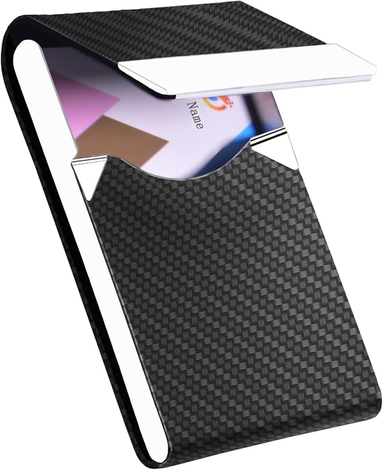 Business Card Holder PU Leather&amp;Metal Business Card Case,Black1 | Magnetic Closure,RFID Blocking,Holds 15-25 Standard Business Cards,Pocket Name Card Holder for Men/Women,business meetings
