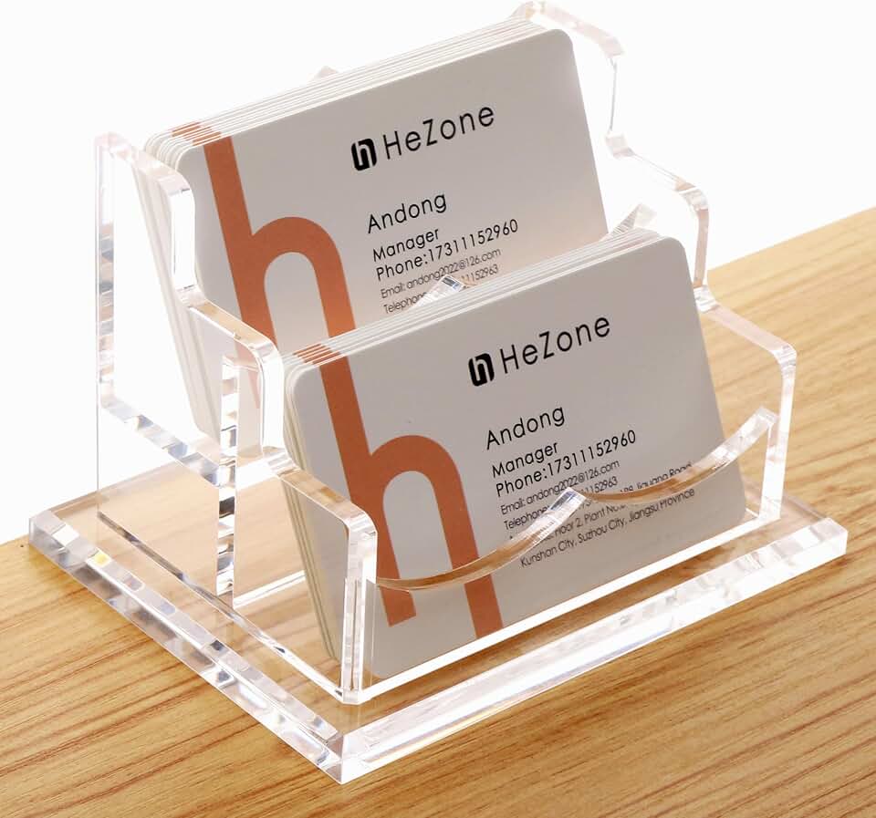Business Card Holder for Desk 2 Tier 2 Slots, Clear Acrylic Business Card Display Stand for Women and Men, Organize 100 Cards-1 Pack (2 Slots-H) | Clear Acrylic Business Card Display Stand for Women and Men,1 Pack (2 Slots-H)