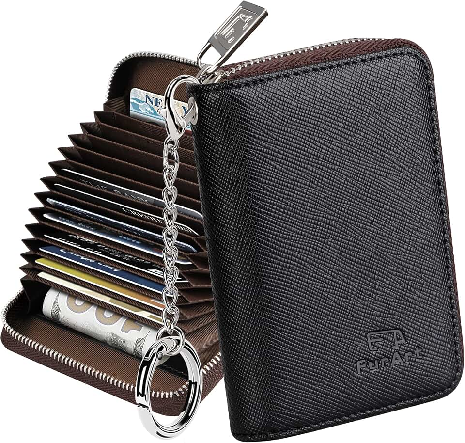 FurArt Zipper Wallet Women RFID Credit Card Holder keychain Wallet | ID Window RFID Blocking Compact Small business 15/16 slots