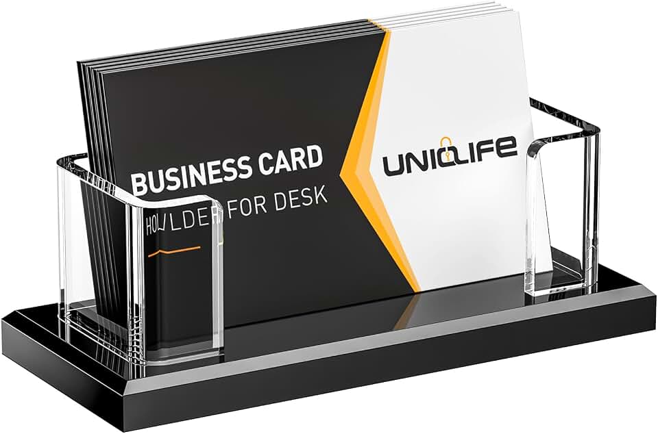 Uniclife Acrylic Business Card Holder for Desk 1 Slot, 60 Card Capacity | Clear Horizontal Business Card Stand for Men &amp; Women Desktop Name Card Display Stand Card Organizer for Office