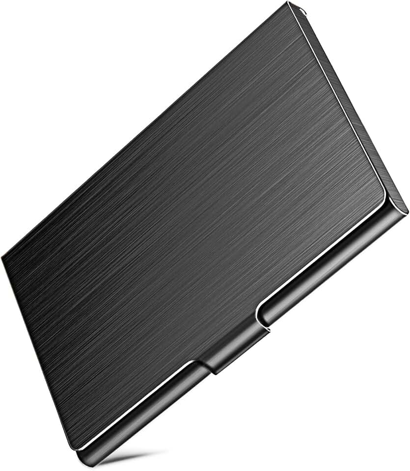 Slim Business Card Case for Men &amp; Women, Pocket Metal Case, Professional Stainless Steel Business Card Holders, Purse Name Card Holder, Buckle Style Shut, Black