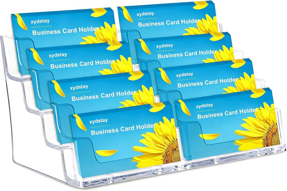 xydstay Acrylic 4-Tier Business Card Holder for Desk with 8 Pockets | Clear Card Display Stand, Durable &amp; Stable, Holds up to 400 Standard-Size Cards, Ideal for Office, Reception and Trade Shows