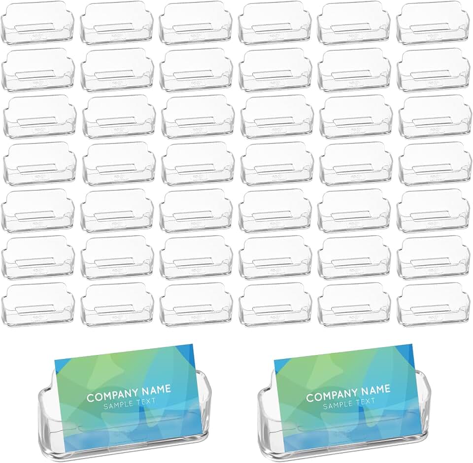 64 Pack Business Card Holder for Desk,Desktop Style Business Card Holders,Acrylic Holder Stand Clear Postcard Display for Home Office Desk Table