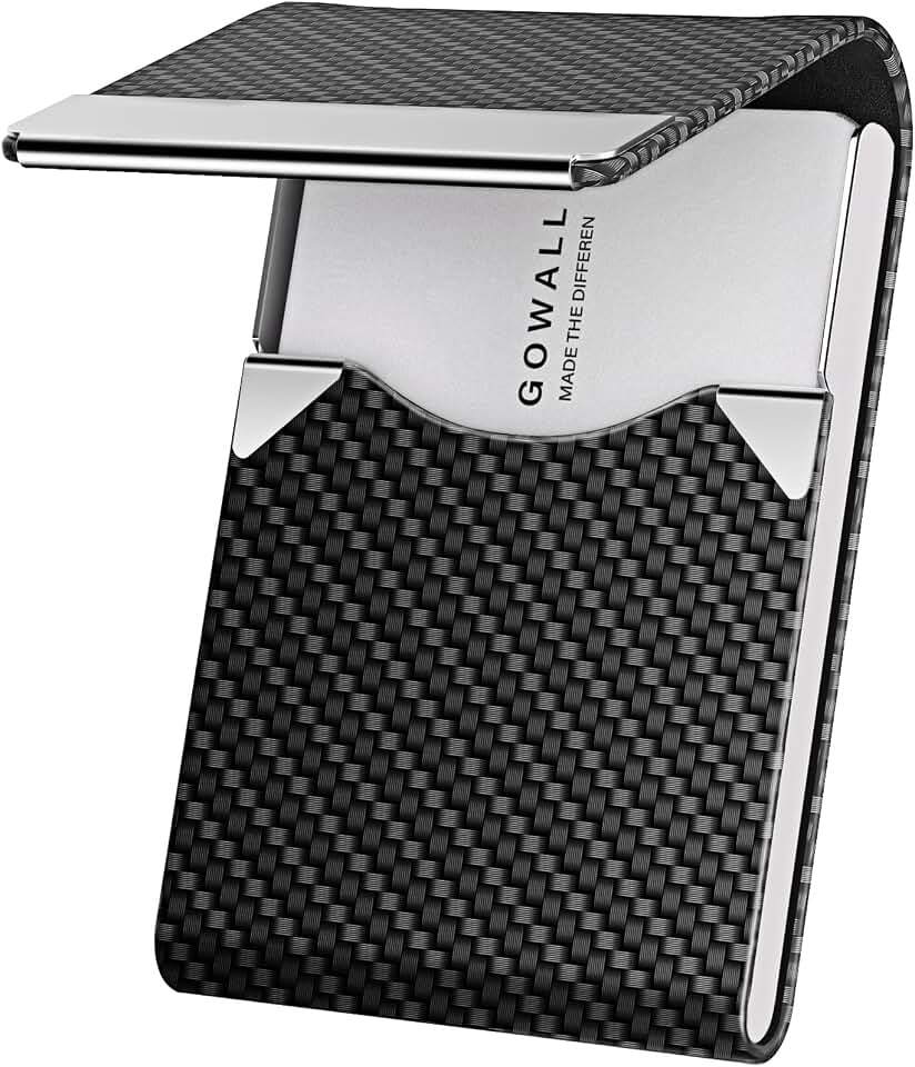 Black Carbon Business Card Holder with Magnetic Closure, Slim Metal PU Business Card Case for Men Women, 3.7 x 2.3 inches RFID Blocking Credit Cards Holder for Pocket or Bag Storage