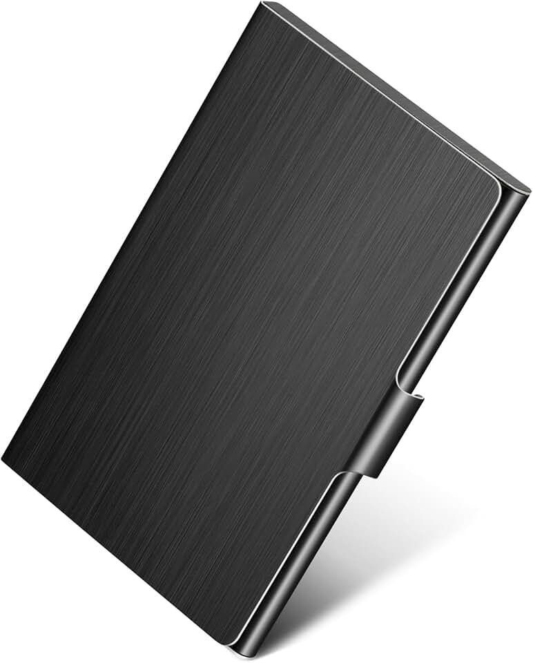 MaxGear Stainless Steel Business Card Holder, Slim Card Case, Black | Soft Interior Lining, Buckle Closure, Fits Standard Business Cards and Credit Cards