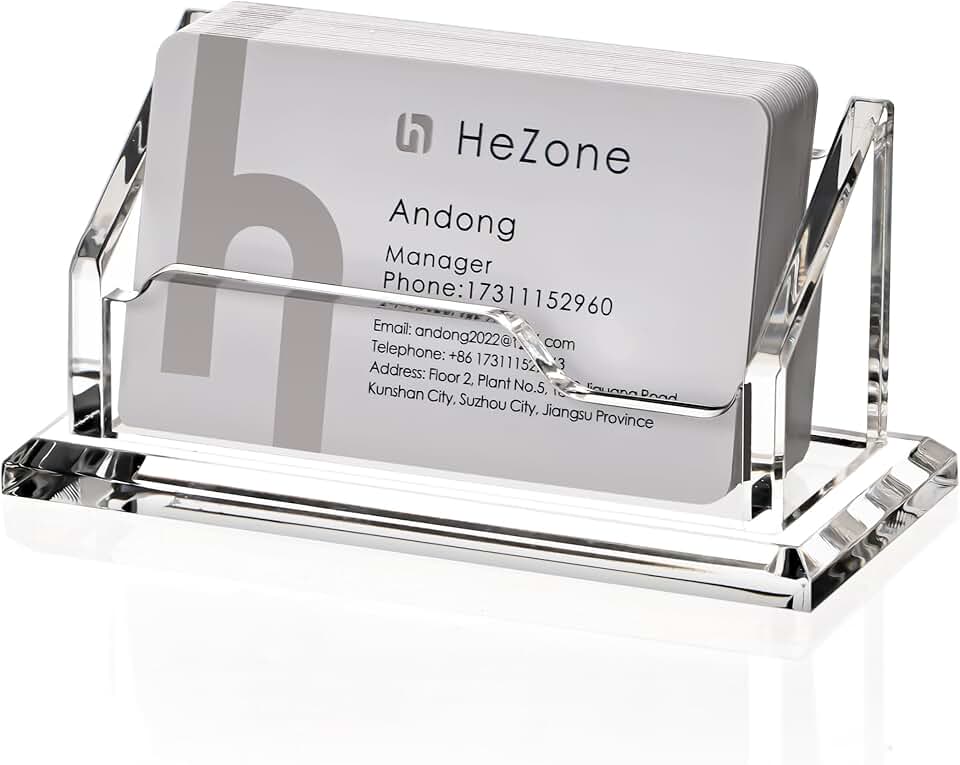 HeZone Acrylic Card Holder Clear Horizontal Business Card Organizer Stand for Desk 1 Slots Business Cards Stand for Women and Men,Office Desk Accessories,Organize 50 Cards-1 Pack