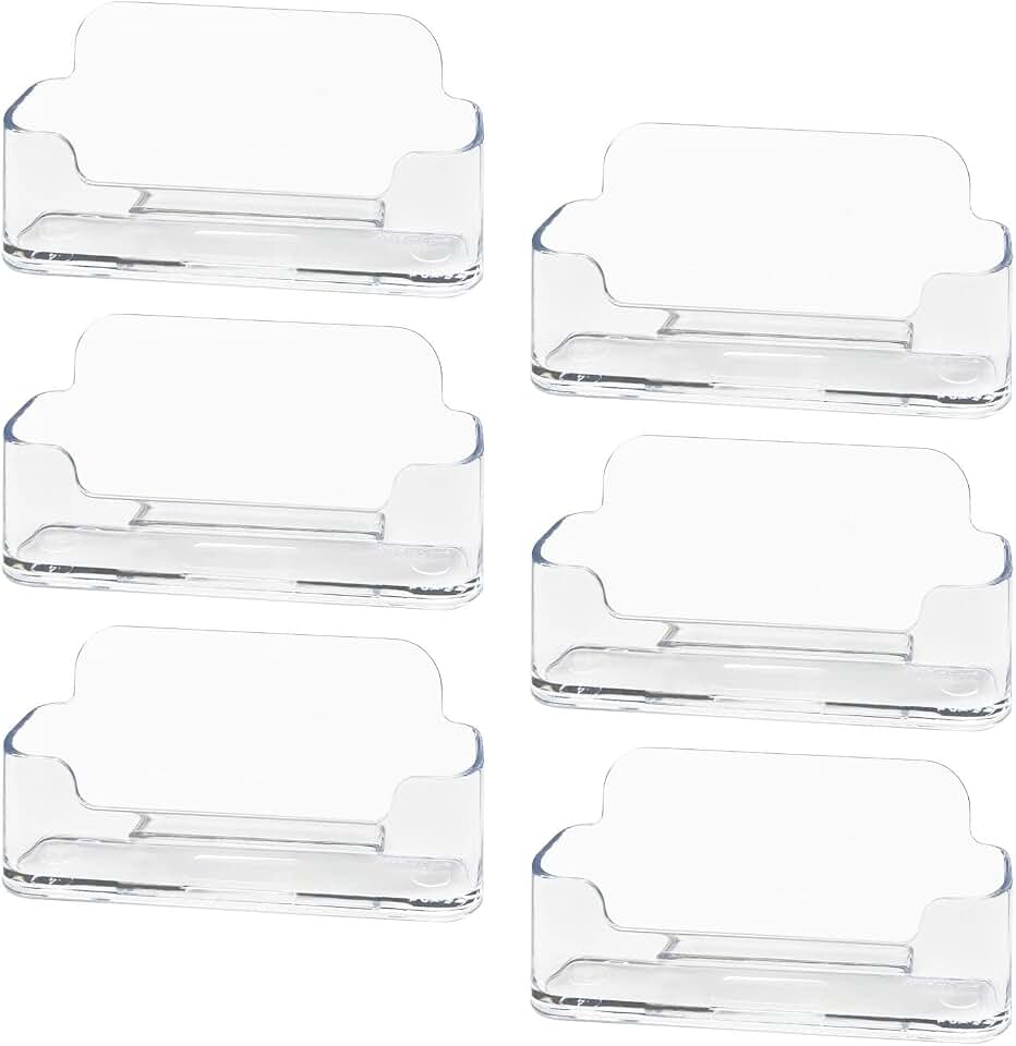 HSYMQ Acrylic Business Card Holder 6 Pack for Desk, Clear Plastic Business Cards Display Holders Stand, Fits 30-50 Business Cards