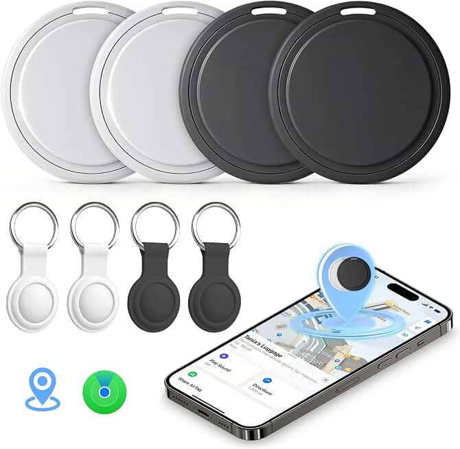 Air Tracker Tags 4Pack Smart Tracker for Keys with Apple Find My (iOS Only) | Bluetooth Tracker Item Finder Smart Tag for Keys Luggage [Apple Find My Certified] 2-Year Replaceable Battery