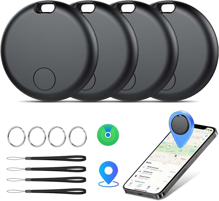 Air Tracker Tags-4 Pack: Smart Bluetooth Tracker, Item Finder Works with Apple Find My (iOS Only) App, Trakcer Tag Locator for Keys, Luggage, Satchel, weTag mini. (Not for Android Devices)