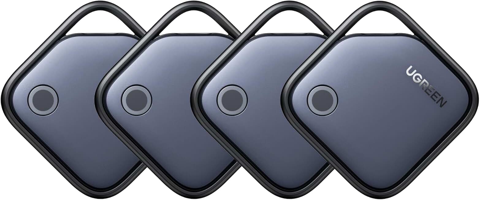 UGREEN FineTrack Air Tracker Tags (iOS Only) 4 Pack Key Finder | Bluetooth Tracker 2-Year Replaceable Battery Compatible with Apple Find My for Keys, Luggage [Apple Find My Certified] ClimatePartner certified