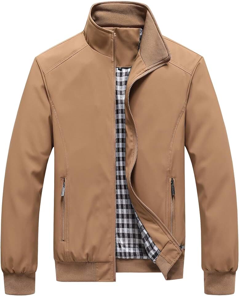 Generic Mens Bomber Jackets Zipper Stand Collar Lightweight Casual Slim Spring Fall Long Sleeve Everyday Windbreaker Coat Outwear