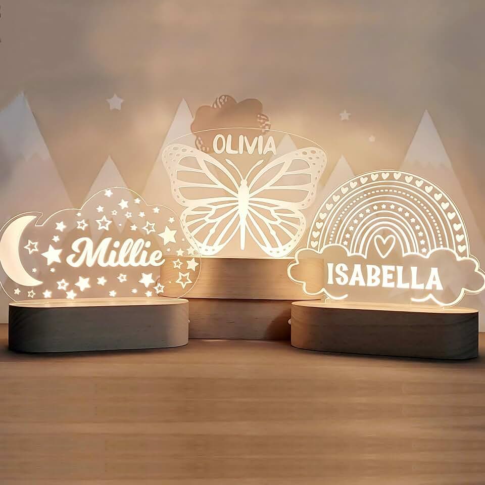 Custom Night Light Cute Personalized Baby Gifts Cloud Butterfly Rainbow Moon &amp; Stars Customized Name Gifts Perfect Personalized Baby Girl Gifts and Customized Baby Gifts