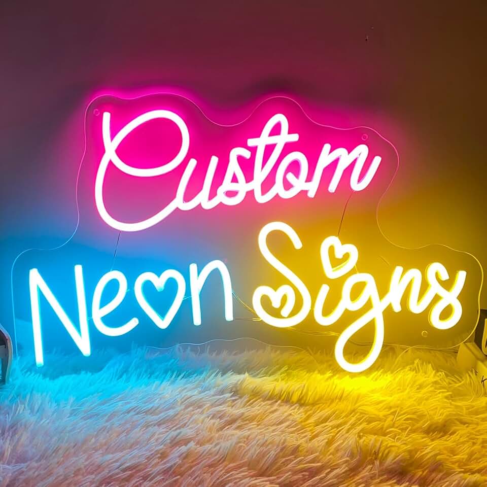 Custom LED Neon Sign with Remote Dimmer, Personalized Name Logo Light, Handmade Acrylic Neon Light for Wedding Bedroom Birthday Bar Salon Wall Decor Holiday Gift, DC12V Safe Neon Signs