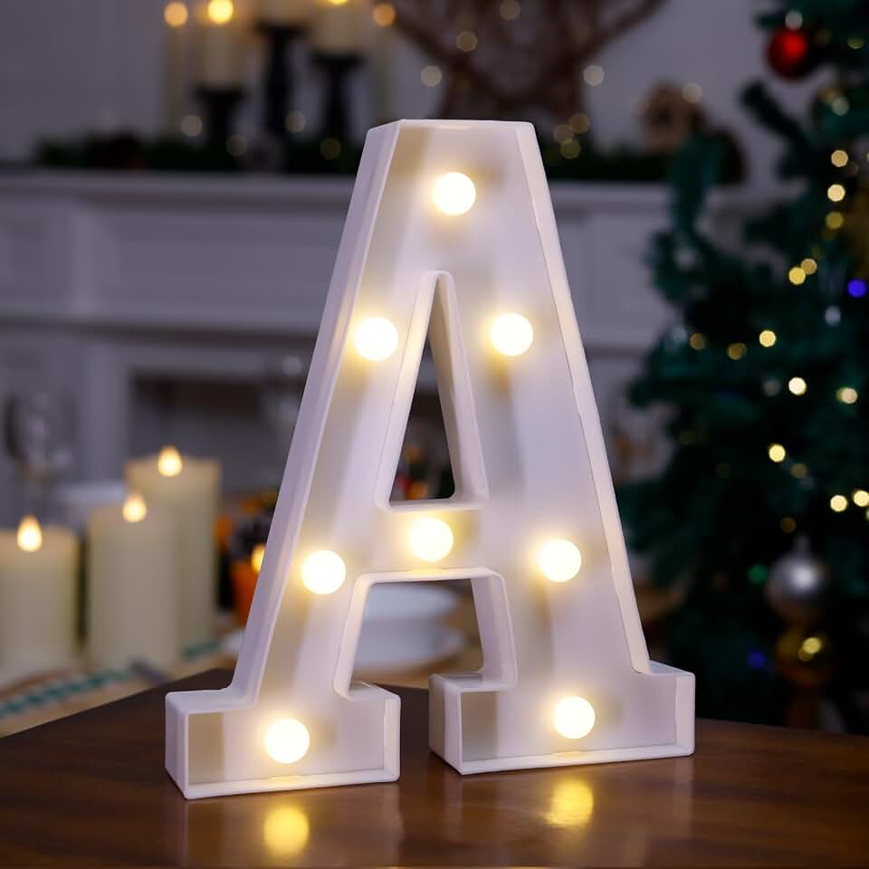 LED Light Up Letters, 26 Alphabet Marquee Letter Lights Sign - Letter A | Decorative Lighted Letter, Battery Powered LED Letter Lights for Night Light, Wedding, Birthday, Party, Bar or Home Decor