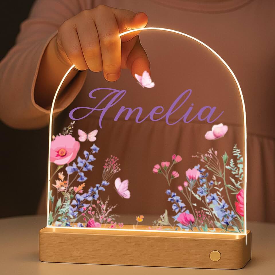 Personalized Night Light with Name, Custom LED Lamp for Boys and Girls | Stars, Moon &amp; Cute Designs, Nursery Bedside Nightlight, Birthday &amp; Christmas Gift