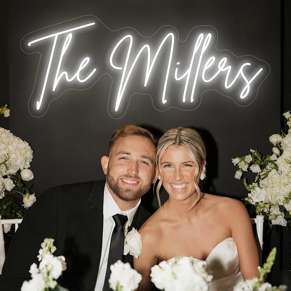 Custom Neon Sign – Battery/Plug-in LED Acrylic Light for Wedding/Business | for Parties, Bars, Salons, Office &amp; Home Bedroom Decor, Gift, No Outlet Needed – Place Anywhere, 10-60in, 11 Colors, Dimmable